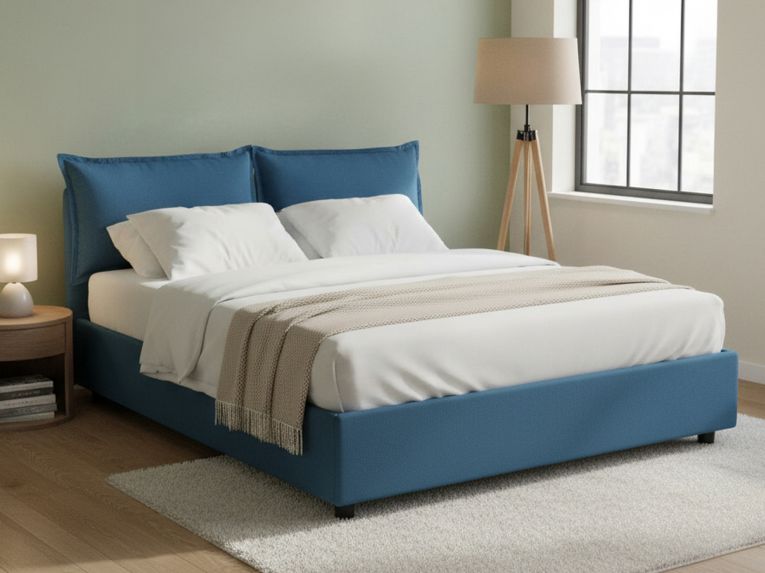 Letto francese imbottito blu 155x205cm - Askari