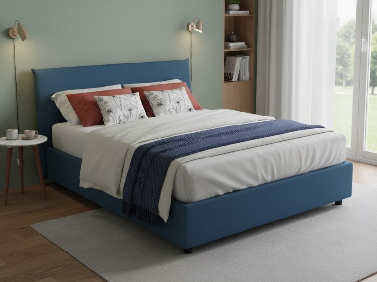 Letto francese imbottito blu 155x215cm - Aros