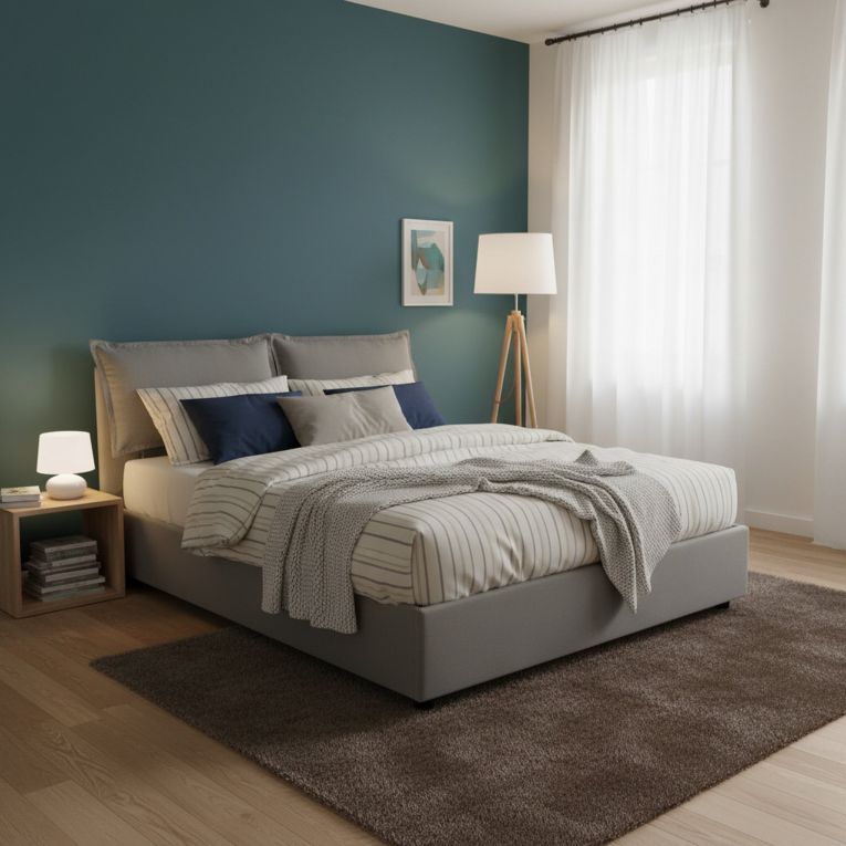 Letto francese imbottito grigio 155x205cm - Askari