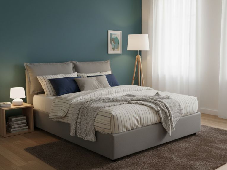 Letto francese imbottito grigio 155x205cm - Askari
