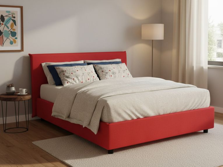 Letto francese imbottito rosso 155x205cm - Alion