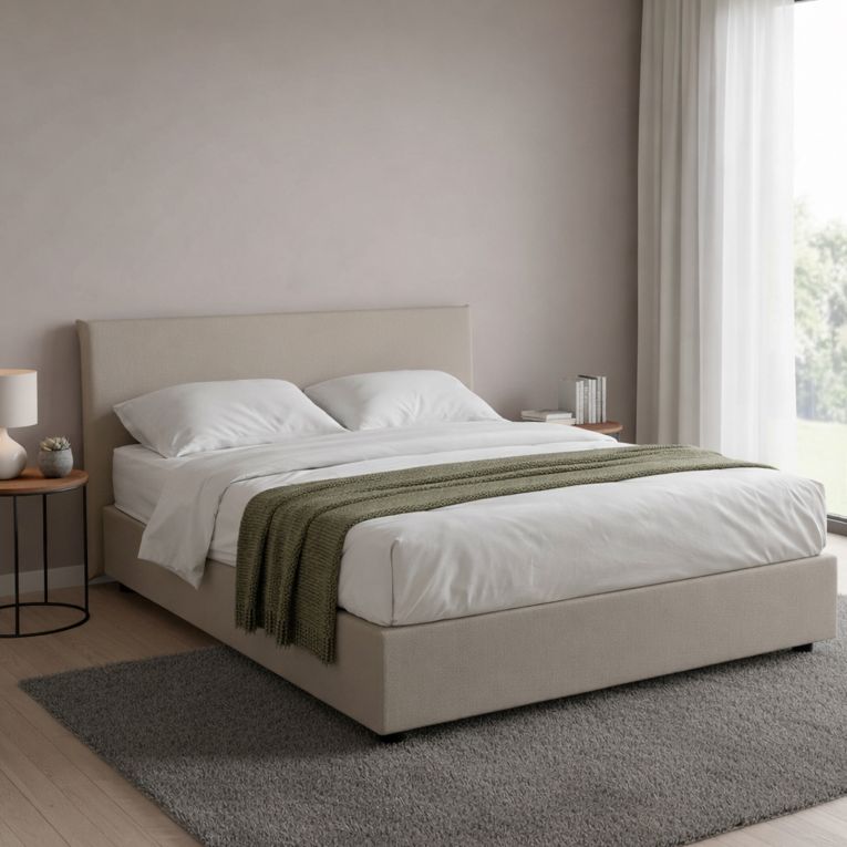 Letto francese imbottito tortora 155x215cm - Morganite