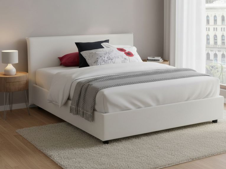 Letto francese in ecopelle bianco 155x205cm - Argain