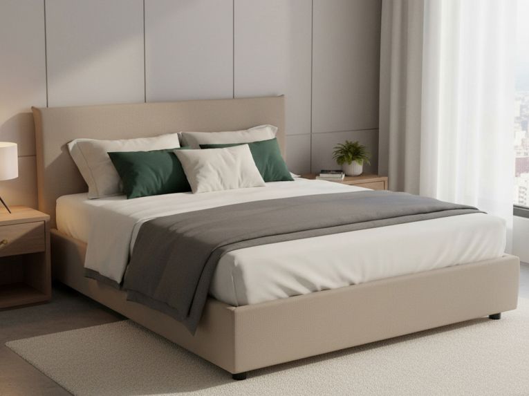 Letto francese in ecopelle tortora 155x205cm - Africa