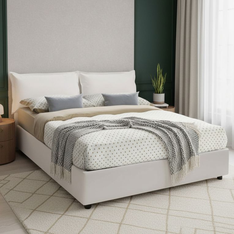 Letto francese in legno bianco 155x205cm - Amelh