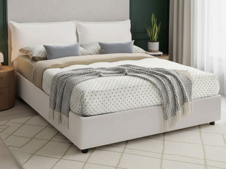 Letto francese in legno bianco 155x205cm - Amelh