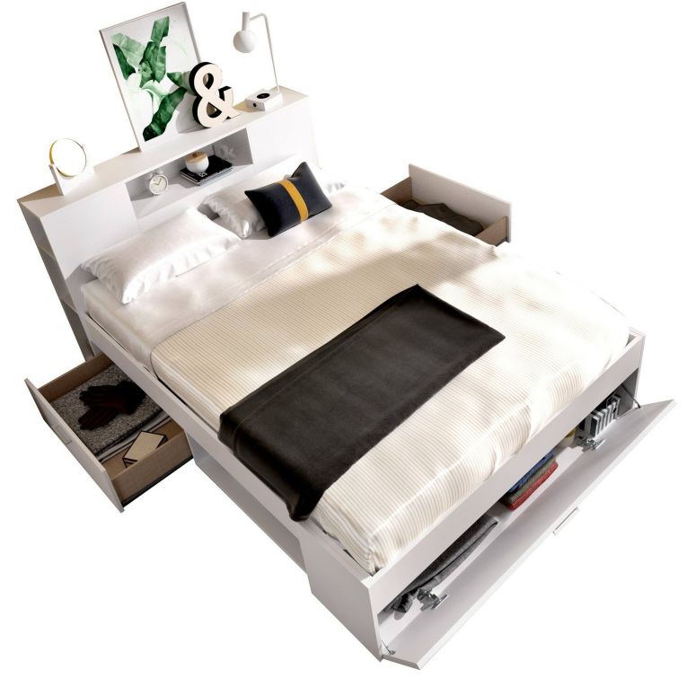 Letto francese in legno bianco 218x149cm - Conching