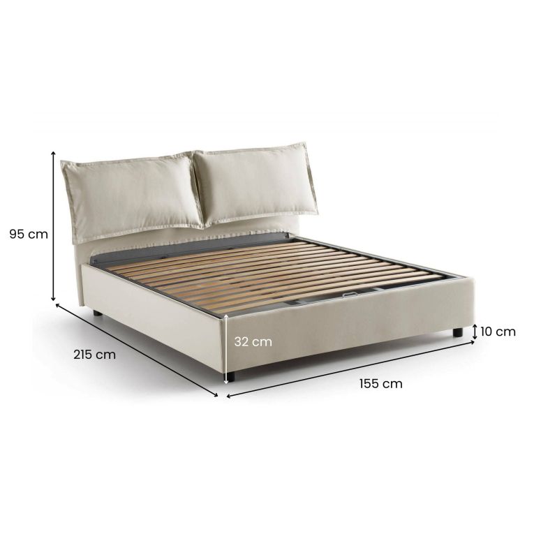 Letto francese in tessuto beige 155x215cm - Agalo