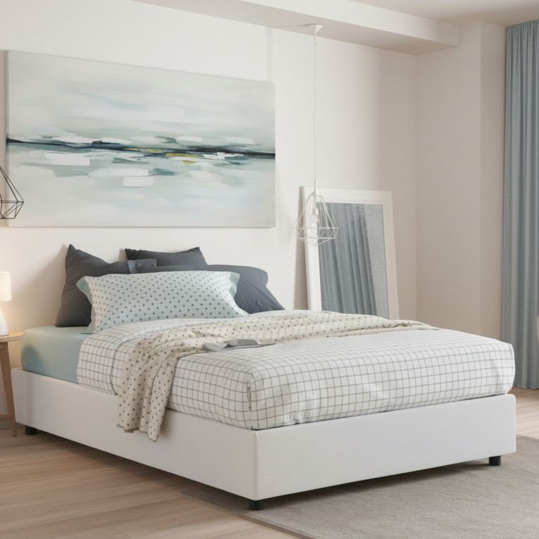 Letto francese in tessuto bianco 155x205cm - Arto