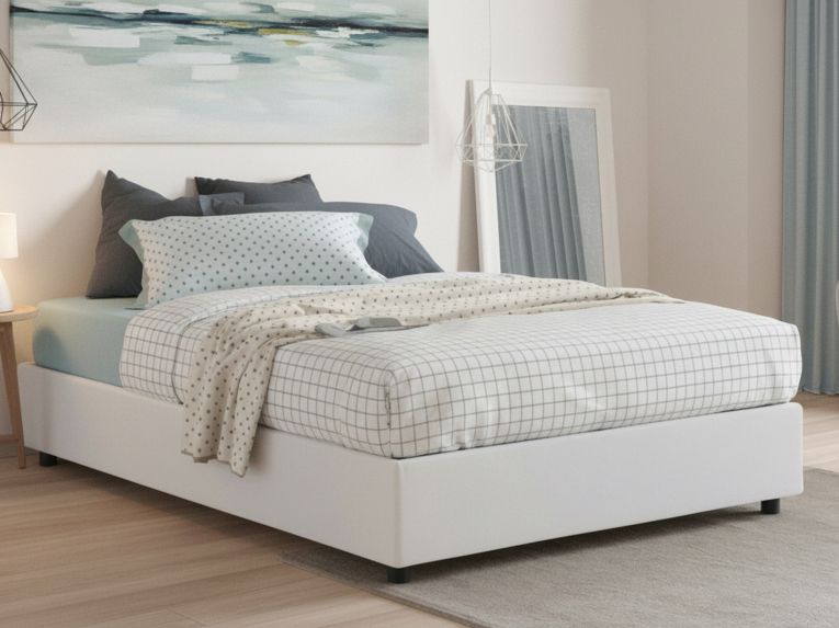 Letto francese in tessuto bianco 155x205cm - Arto