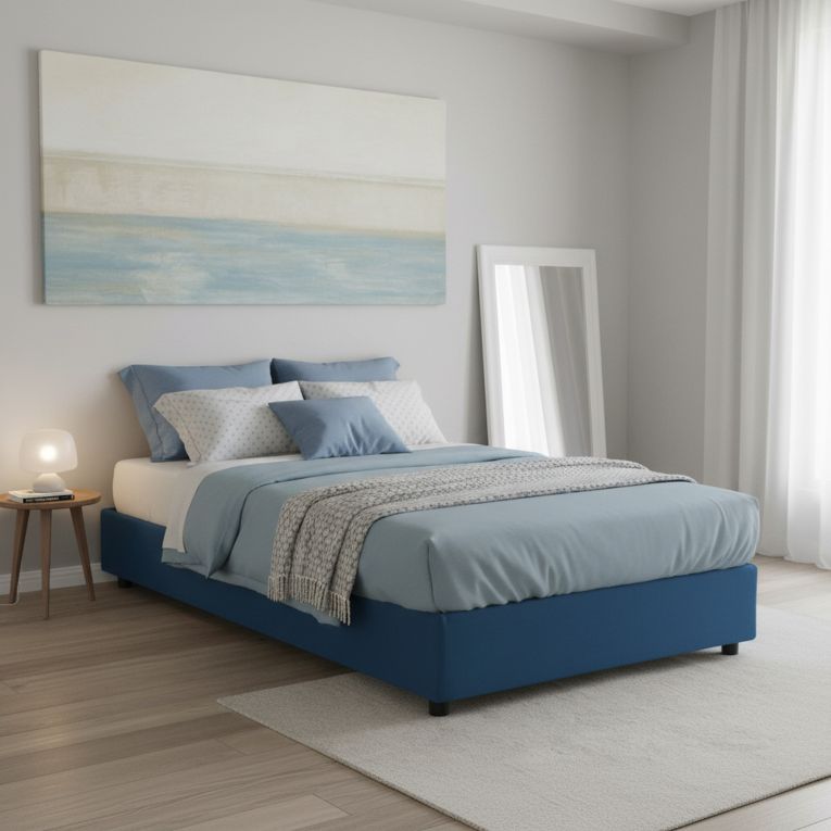 Letto francese in tessuto blu 155x205cm - Attilino