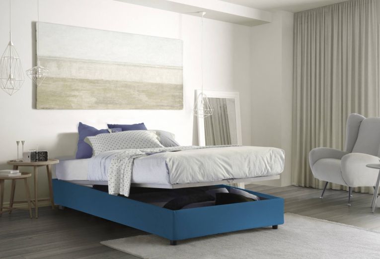 Letto francese in tessuto blu 155x205cm - Attilino