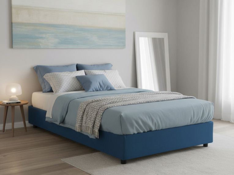Letto francese in tessuto blu 155x205cm - Attilino