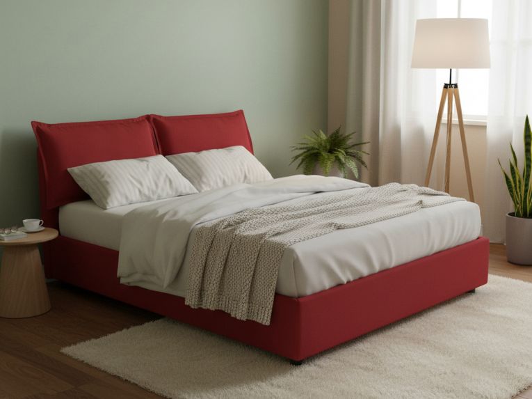 Letto francese in tessuto rosso 155x205cm - Askari