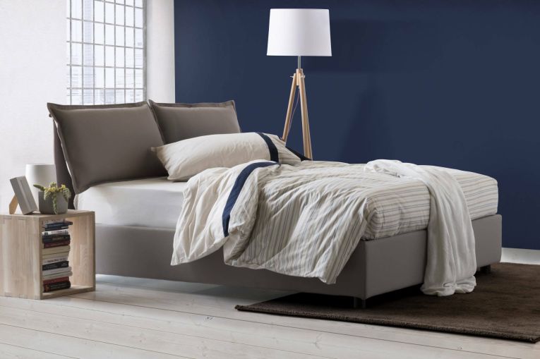 Letto francese in tessuto tortora 155x215cm - Agalo