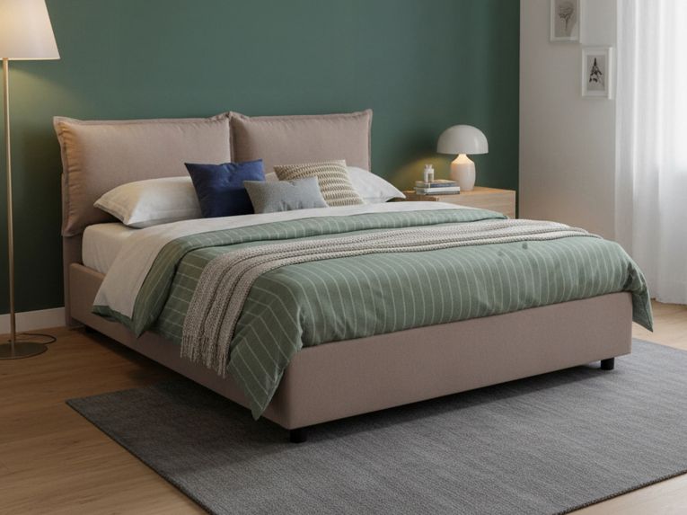 Letto francese in tessuto tortora 155x215cm - Agalo