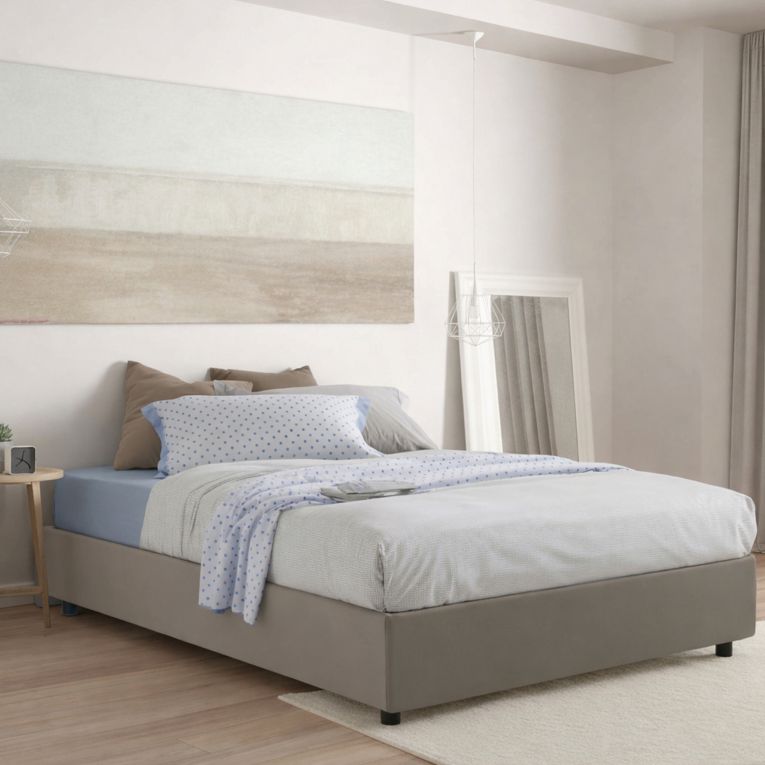 Letto francese materasso incluso tortora 155x205cm - Akemi