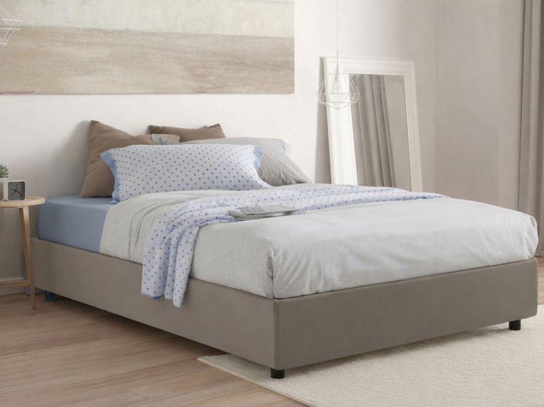 Letto francese materasso incluso tortora 155x205cm - Akemi