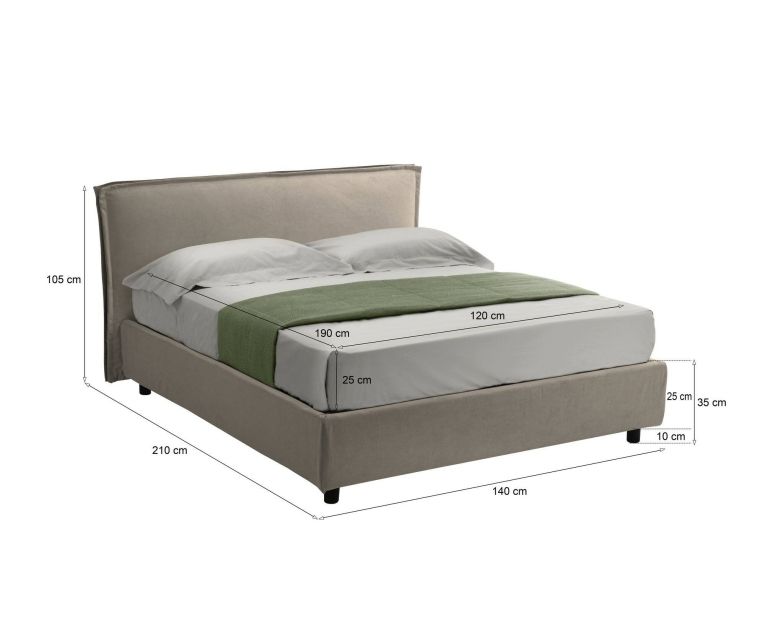 Letto francese sfoderabile tortora 140x210cm - Broni