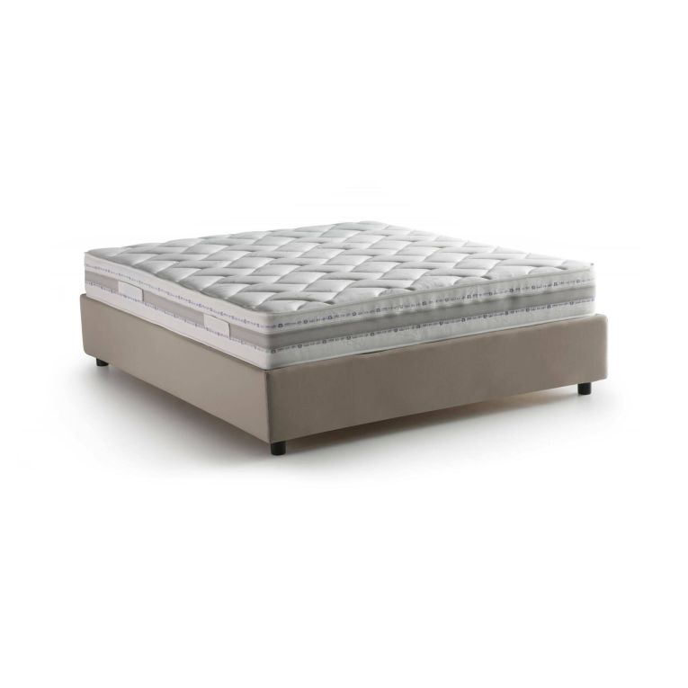 Letto matrimoniale Adele, Letto contenitore con rivestimento in tessuto, 100% Made in Italy, Apertura frontale, con materasso Cm 140x190 incluso, Tortora