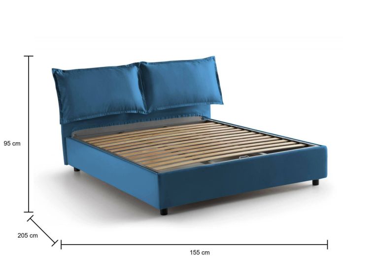 Letto matrimoniale Agnese, Letto contenitore con rivestimento in tessuto, 100% Made in Italy, Apertura frontale, adatto per materasso Cm 140x190, Blu