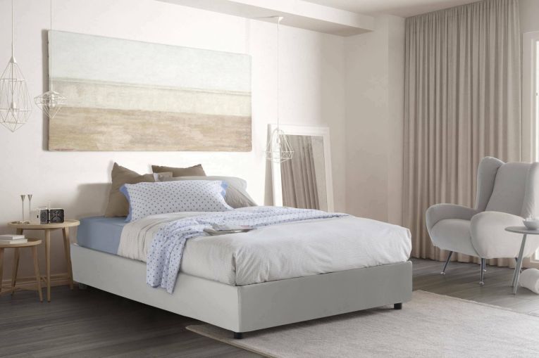 Letto matrimoniale Alessia, Letto contenitore con rivestimento in ecopelle, 100% Made in Italy, Apertura frontale, con materasso Cm 140x200 incluso, Bianco