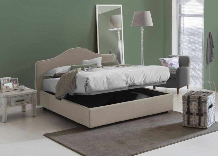 Letto matrimoniale Angiolina, Letto contenitore con rivestimento in tessuto, 100% Made in Italy, Apertura frontale, adatto per materasso Cm 160x190, Tortora