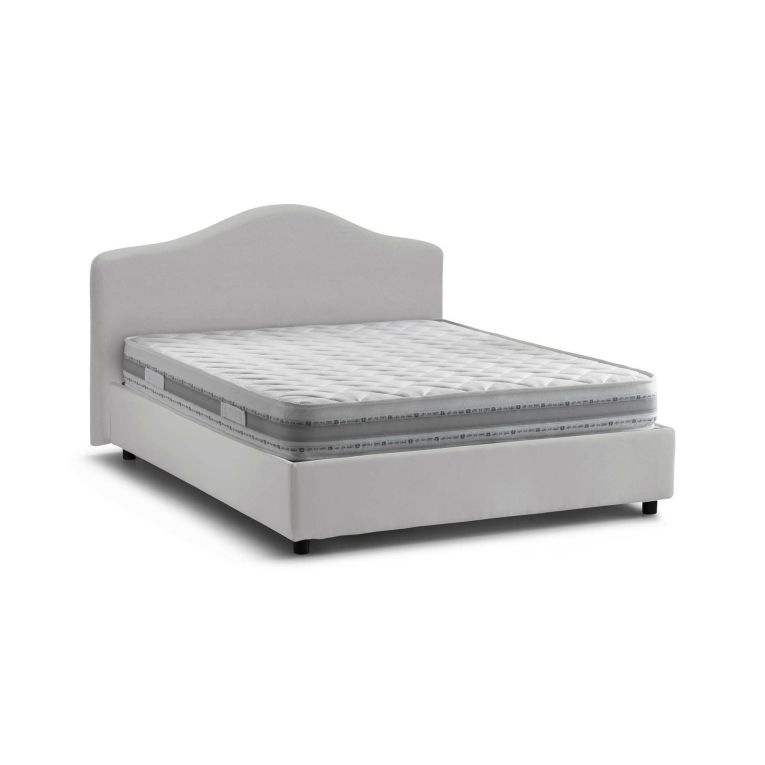 Letto matrimoniale Annunziata, Letto contenitore con rivestimento in tessuto, 100% Made in Italy, Apertura frontale, con materasso Cm 160x190 incluso, Bianco