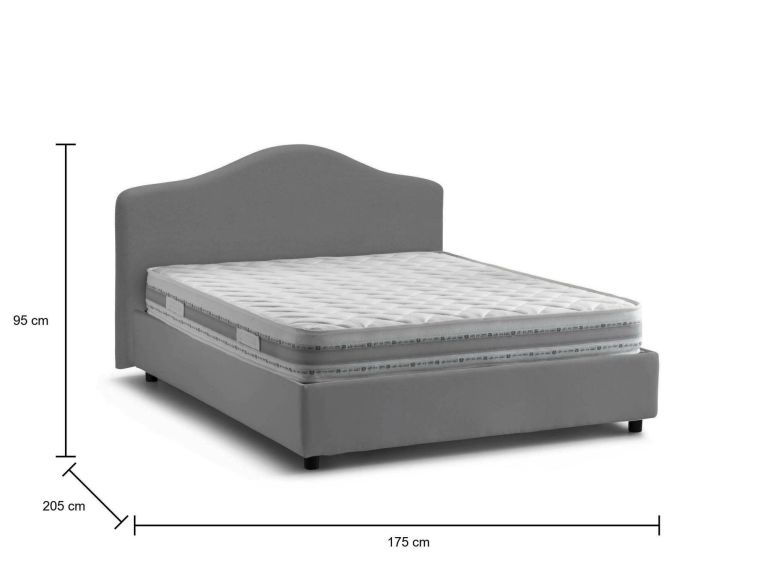 Letto matrimoniale Annunziata, Letto contenitore con rivestimento in tessuto, 100% Made in Italy, Apertura frontale, con materasso Cm 160x190 incluso, Grigio