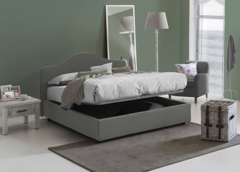 Letto matrimoniale Annunziata, Letto contenitore con rivestimento in tessuto, 100% Made in Italy, Apertura frontale, con materasso Cm 160x190 incluso, Grigio