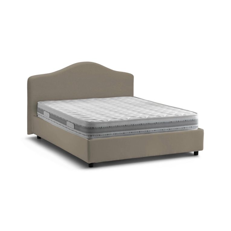 Letto matrimoniale Annunziata, Letto contenitore con rivestimento in tessuto, 100% Made in Italy, Apertura frontale, con materasso Cm 160x190 incluso, Tortora