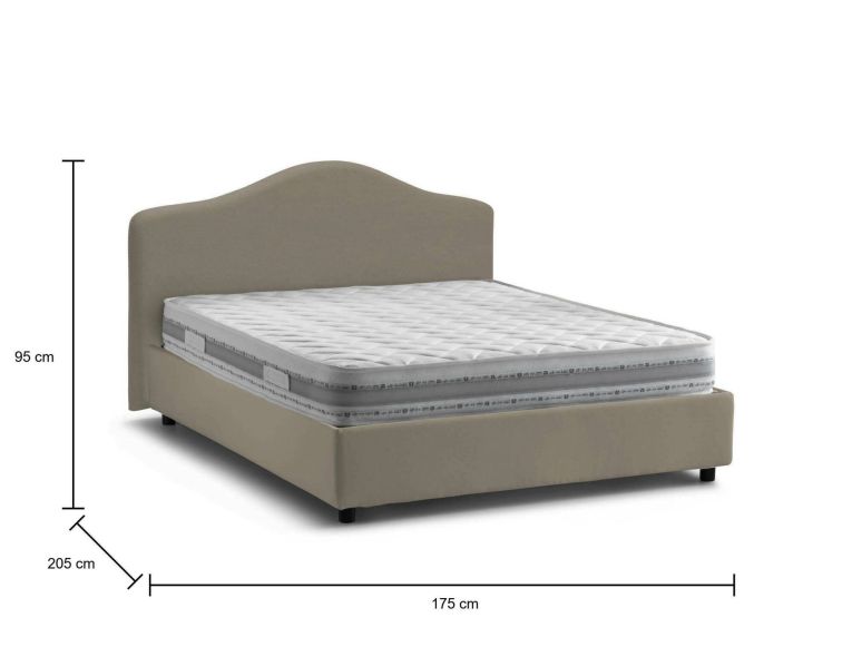 Letto matrimoniale Annunziata, Letto contenitore con rivestimento in tessuto, 100% Made in Italy, Apertura frontale, con materasso Cm 160x190 incluso, Tortora
