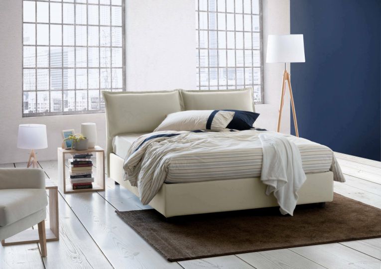 Letto matrimoniale Antonia, Letto contenitore con rivestimento in tessuto, 100% Made in Italy, Apertura frontale, adatto per materasso Cm 160x200, Beige