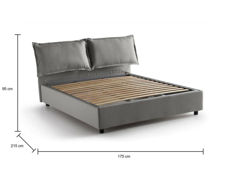 Letto matrimoniale Antonia, Letto contenitore con rivestimento in tessuto, 100% Made in Italy, Apertura frontale, adatto per materasso Cm 160x200, Grigio