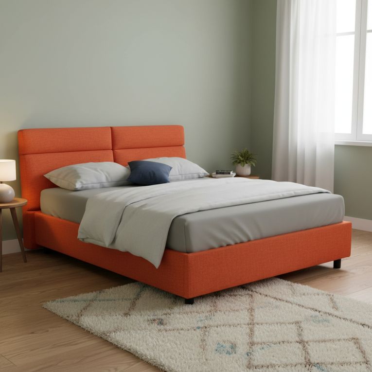 Letto Matrimoniale Arancione Materasso Incluso Sfoderabile, Contenitore Made in Italy - Annus