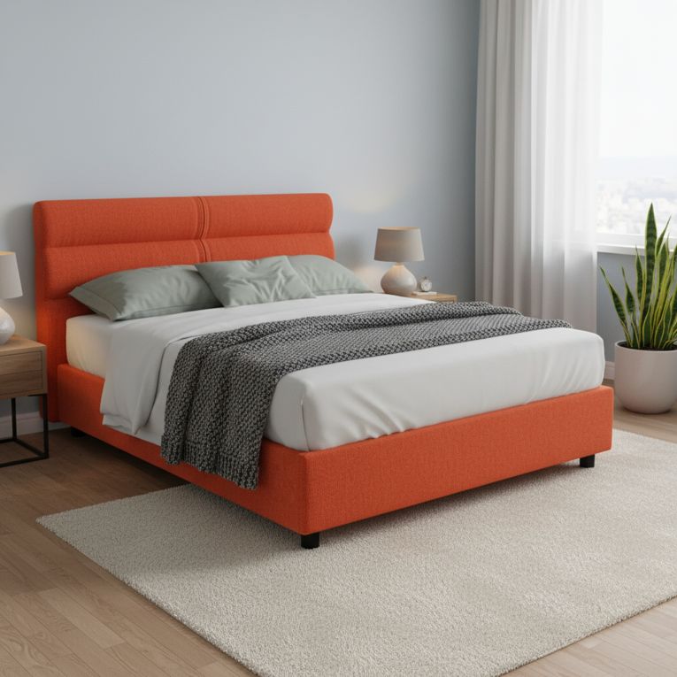 Letto Matrimoniale Arancione Materasso Incluso Sfoderabile, Contenitore Made in Italy - Briatico