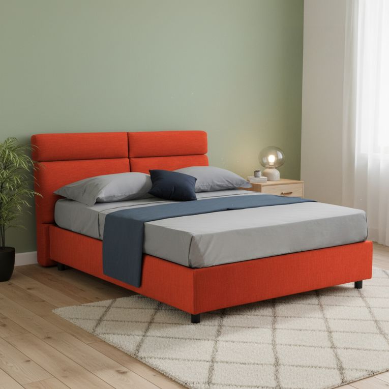 Letto Matrimoniale Arancione Sfoderabile Contenitore, Dimensione Materasso 160x190 cm Made in Italy - Alcatron
