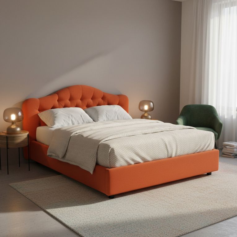Letto Matrimoniale Arancione Sfoderabile Contenitore, Dimensione Materasso 160x190 cm Made in Italy - Arex