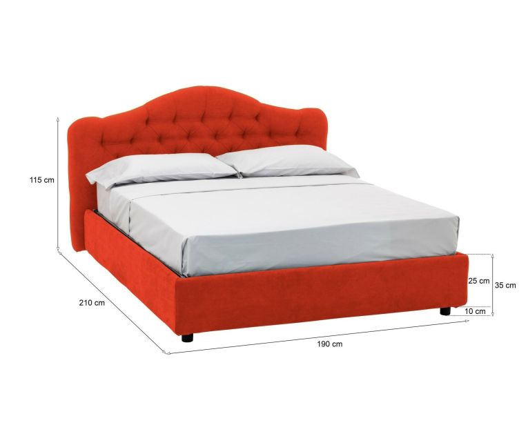 Letto Matrimoniale Arancione Sfoderabile Contenitore, Dimensione Materasso 160x190 cm Made in Italy - Arex