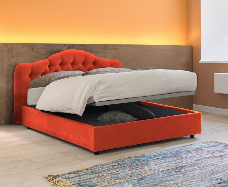Letto Matrimoniale Arancione Sfoderabile Contenitore, Dimensione Materasso 160x190 cm Made in Italy - Arex