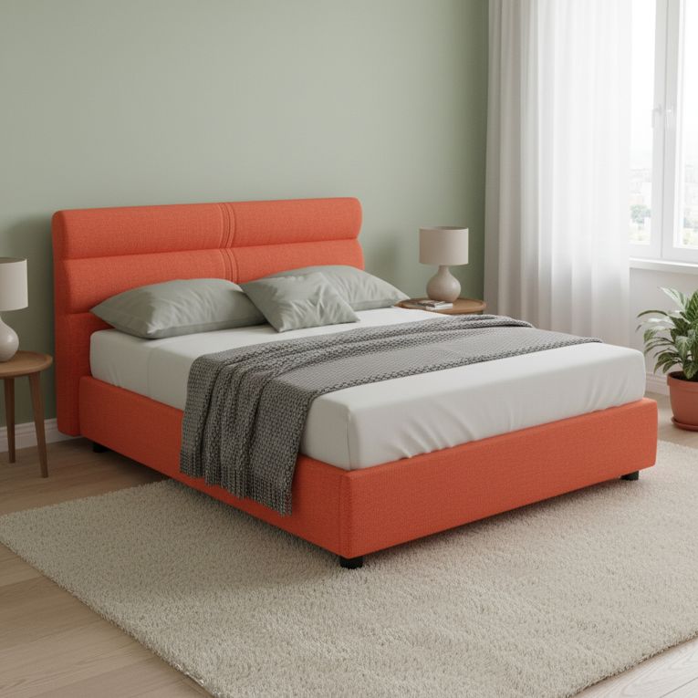 Letto Matrimoniale Arancione Sfoderabile Contenitore, Dimensione Materasso 160x190 cm Made in Italy - Brienno