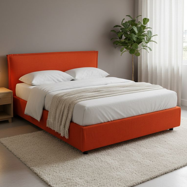 Letto Matrimoniale Arancione Sfoderabile Contenitore, Dimensione Materasso 160x190 cm Made in Italy - Brolo