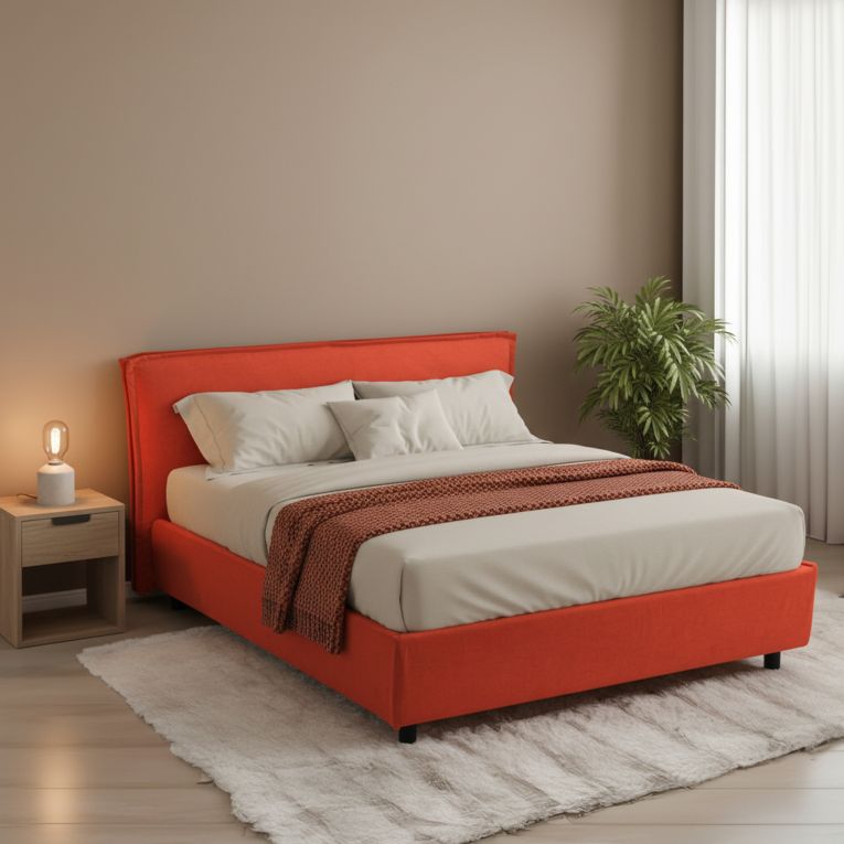 Letto Matrimoniale Arancione Sfoderabile Contenitore, Dimensione Materasso 160x200 cm Made in Italy - Bubbio