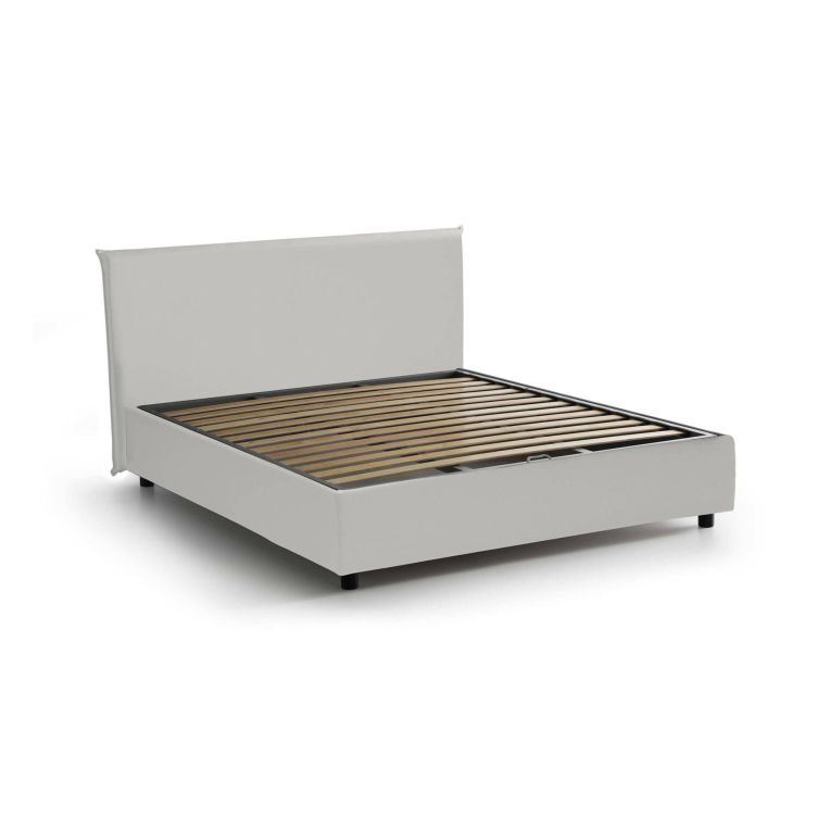 Letto matrimoniale Aurea, Letto contenitore con rivestimento in ecopelle, 100% Made in Italy, Apertura frontale, adatto per materasso Cm 140x190, Bianco