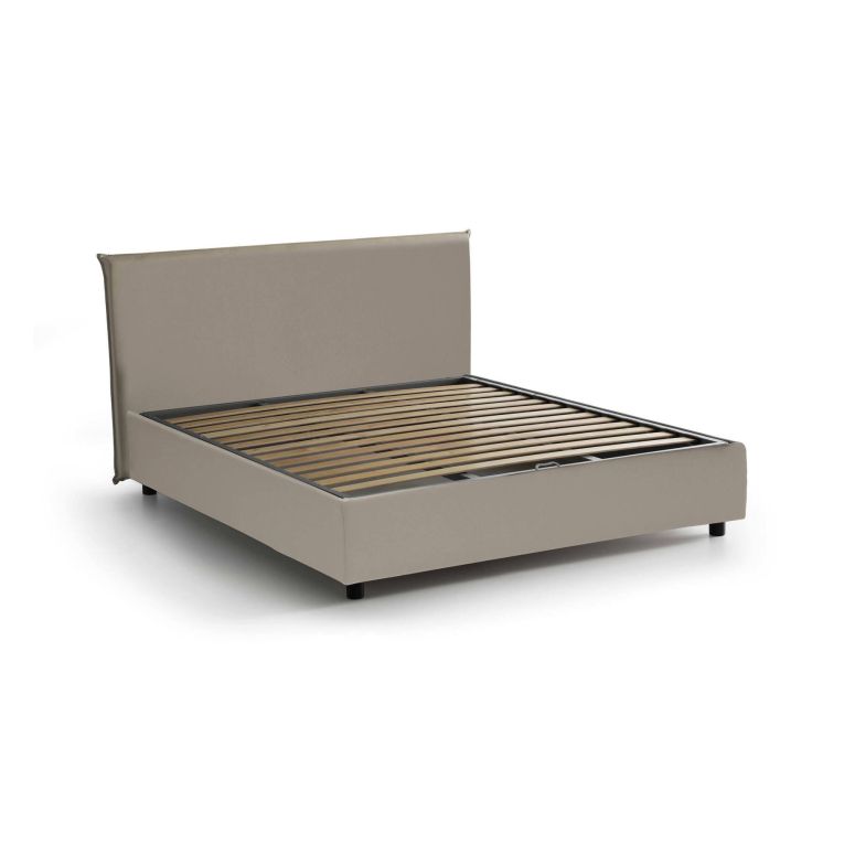 Letto matrimoniale Aurea, Letto contenitore con rivestimento in ecopelle, 100% Made in Italy, Apertura frontale, adatto per materasso Cm 140x190, Tortora