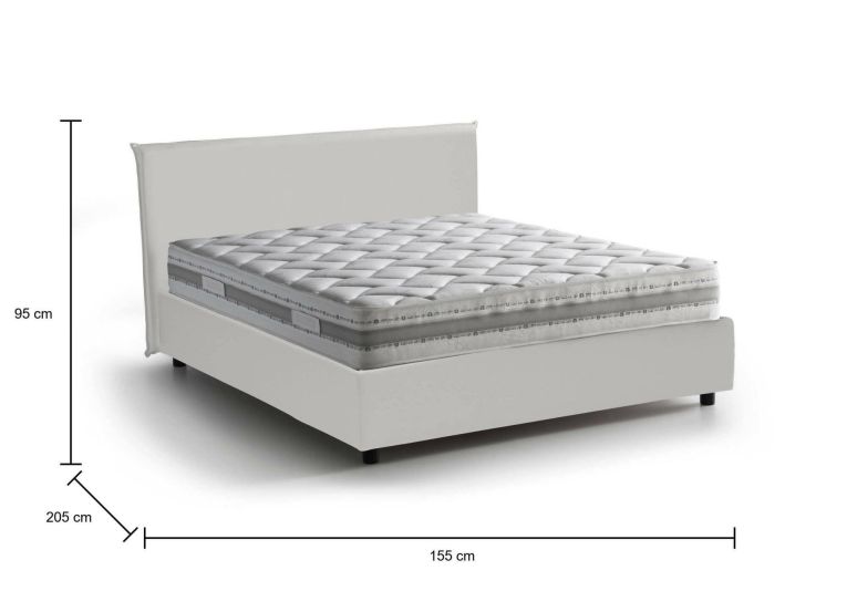 Letto matrimoniale Aurelia, Letto contenitore con rivestimento in ecopelle, 100% Made in Italy, Apertura frontale, con materasso Cm 140x190 incluso, Bianco