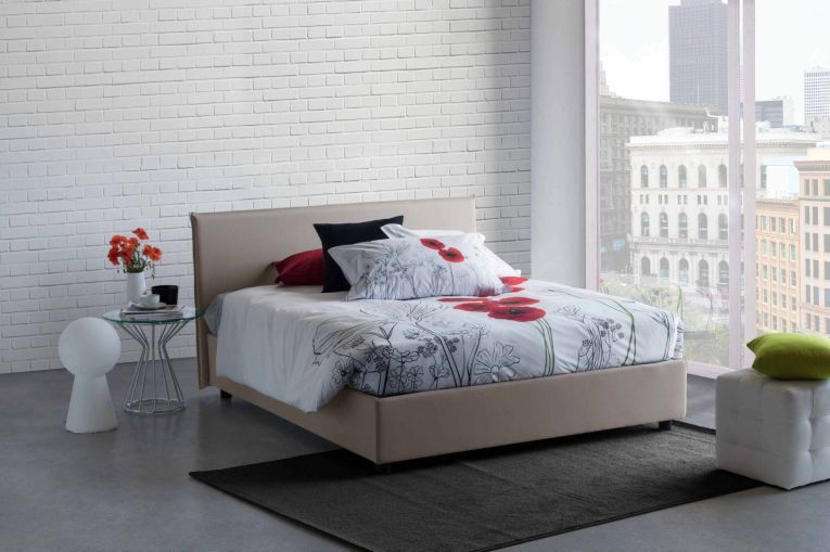 Letto matrimoniale Azue, Letto contenitore con rivestimento in tessuto, 100% Made in Italy, Apertura frontale, adatto per materasso Cm 140x190, Tortora