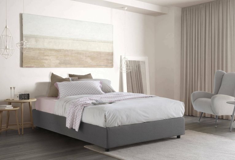 Letto matrimoniale Azzurra, Letto contenitore con rivestimento in tessuto, 100% Made in Italy, Apertura frontale, adatto per materasso Cm 140x190, Grigio