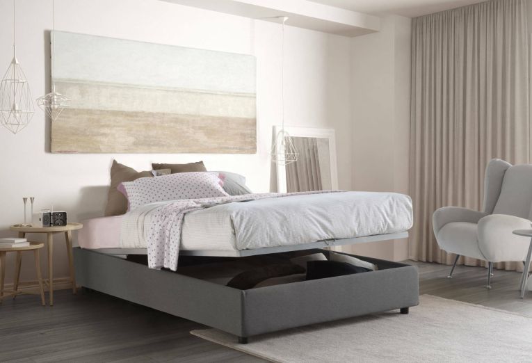 Letto matrimoniale Azzurra, Letto contenitore con rivestimento in tessuto, 100% Made in Italy, Apertura frontale, adatto per materasso Cm 140x190, Grigio