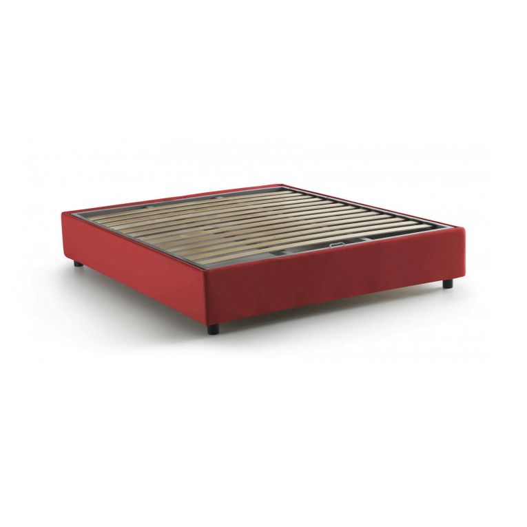 Letto matrimoniale Azzurra, Letto contenitore con rivestimento in tessuto, 100% Made in Italy, Apertura frontale, adatto per materasso Cm 140x190, Rosso